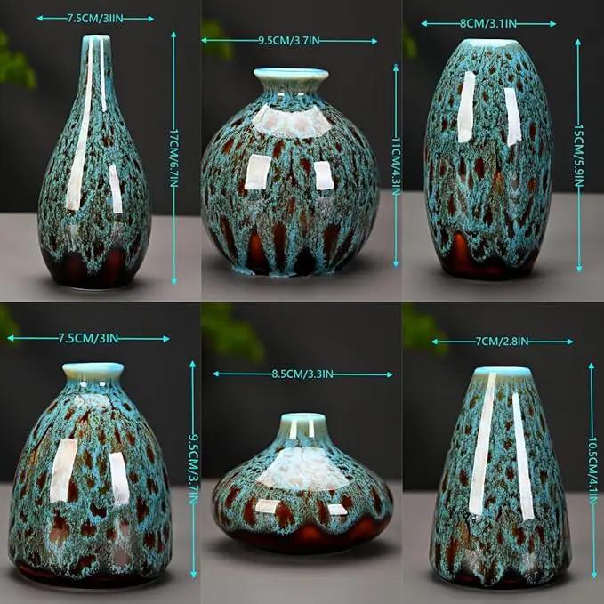 Ceramic Bud Vase Set, Fambe Blue Glazed Finish, Decorative Flower Vases (Blue-Set of 6) by GreenHaven Gardens