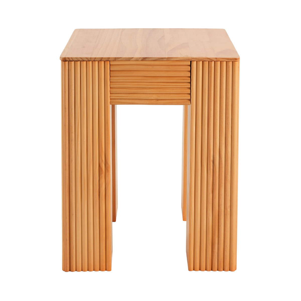 Natural Pine Wood Fluted Side Table with Elephant-Leg Design - Natural Pine, photo 6 of 10