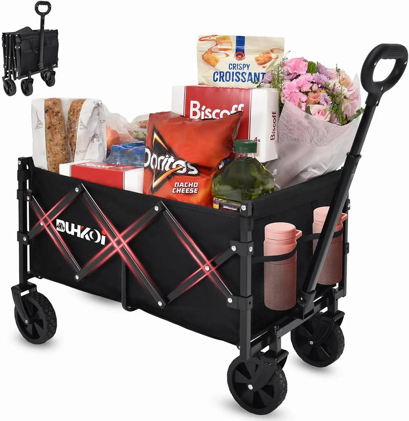 Collapsible Wagon Cart with Wheels Foldable,11 Lbs Lightweight Portable Folding Utility Wagon,90 L Heavy Duty Grocery Shopping Carts,Versatile for Garden Sports Camping Park Outdoor Use by GreenHaven Gardens