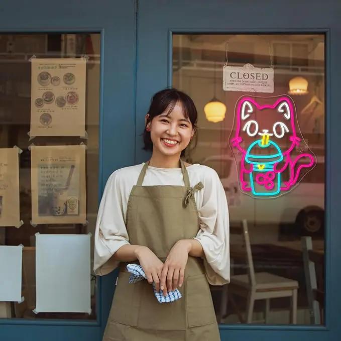 Cat Boba Tea Neon Sign,Cute Pink Kitty Bubble Tea Neon Signs for Wall Decor,Dimmable LED Neon Light Bar Sign,USB Light Up Signs for Kids Bedroom Dimsum Store Cofes Bar Milk Tea Shop by GreenHaven Gardens