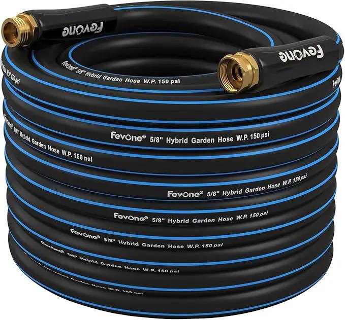 Fevone 75 ft Garden Hose, 2-Year Warranty, Heavy Duty Water Hose, Hybrid Polymer, Kink Resistance, Flexible, Durable, Solid Brass Fittings, 3/4" GHT, 5/8" ID, 600 PSI, by GreenHaven Gardens