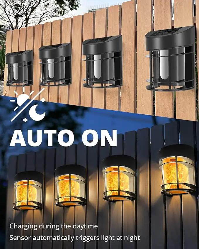 Flickering Flames Solar Fence Lights, Upgraded 8 Pack Waterproof Solar Outdoor Lights for Deck Fence Post Yard by GreenHaven Gardens