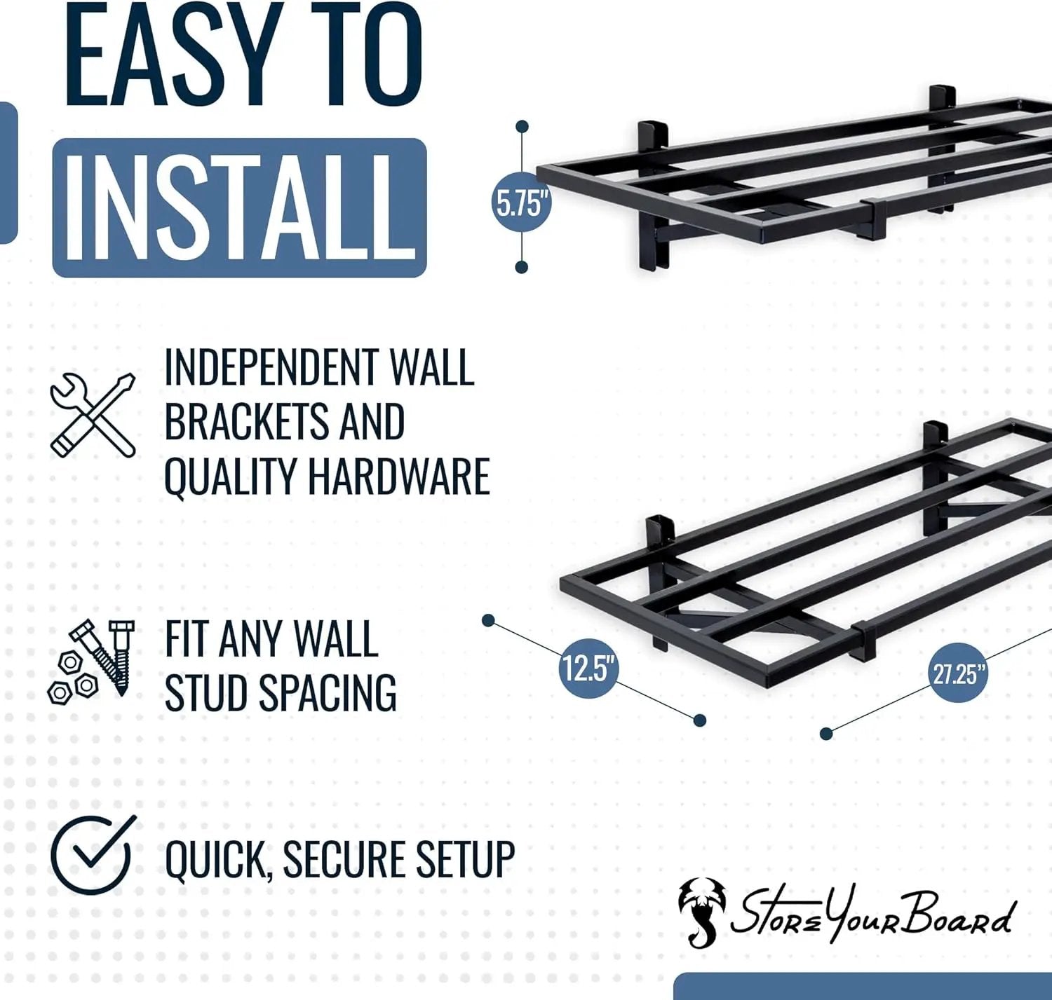StoreYourBoard 2-Pack Heavy Duty Wall Shelves – Wall-Mounted Garage Storage Shelving and Organization for Sheds, Closets, or Utility Rooms – Holds 200 lbs, 1ft x 2ft, Black by GreenHaven Gardens