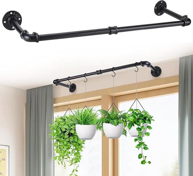 Plant Hanger Indoor, 34.2in Strong Load-Bearing Hanging Plant Holder, Window Plant Rod Black Metal Bar for Wall Ceiling Decor Shelves, 1 Pcs (Pot Chain & Plant Not Included) by GreenHaven Gardens