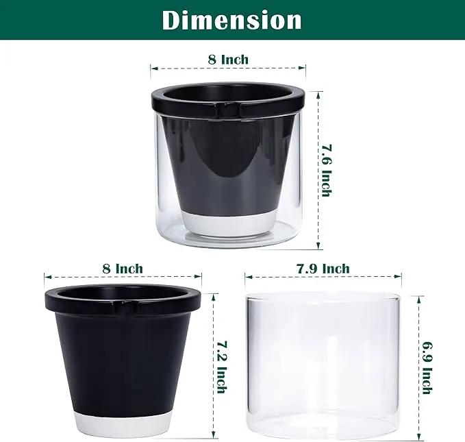 D'vine Dev 8 Inch Design Self Watering Planter for Indoor Plants, Black Terracotta Pot with Cylinder Glass Cup, 37-X-C-3 by GreenHaven Gardens