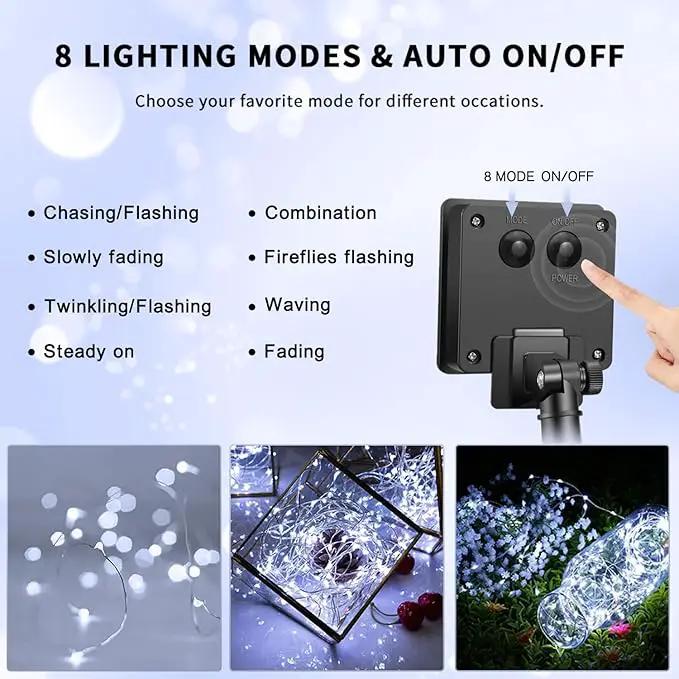 JMEXSUSS 4 Pack 100 LED Solar String Lights for Outside, 33ft White Solar Fairy Lights Outdoor Waterproof, 8 Modes Solar Christmas Lights for Garden Yard Tree Wedding Decorations by GreenHaven Gardens