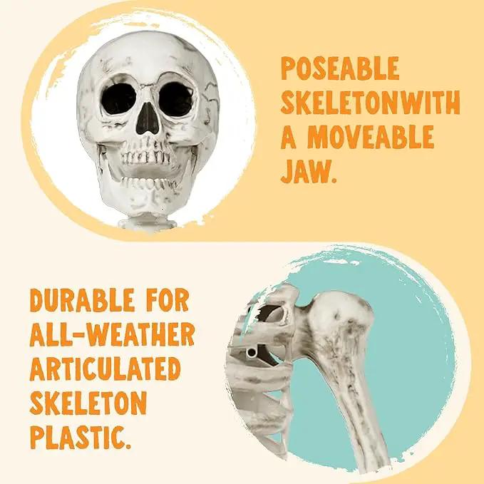 JOYIN 6.9 FT Halloween Skeleton Posable Plastic Full Body Realistic Human Bones with Movable Joints for Indoor Outdoor Halloween Props Spooky Scene Party Decorations（White, No Screwdriver） by GreenHaven Gardens