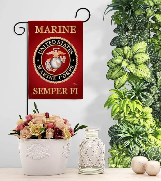 Marine Corps Garden Flag - Set Wall Hanger Armed Forces USMC Semper Fi United State American Military Veteran Retire Official - House Banner Small Yard Gift Double-Sided Made In USA 13 X 18.5 by GreenHaven Gardens