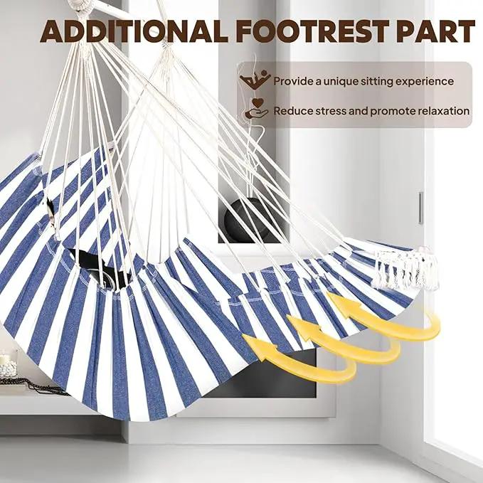 Chihee Hammock Chair Hanging Chair with Foot Rest 2 Cushions Max 500lbs Robust Metal Spreader Bar Collapsible Easy Storage Soft Cotton Swing Chair Strong Strap Iron Carabiner Side Pocket Included by GreenHaven Gardens