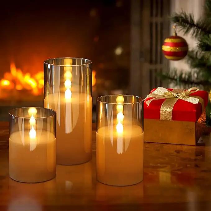 Glass LED Flickering Candles with Remote Timer, Flamless Pillar Candles Real Wax with 3D Wick Realistic, Home Decoration for Wedding Home Festival by GreenHaven Gardens