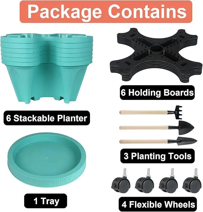 Vertical Planter 6 Tier Stackable Planters Garden Planters Strawberry Herb Flower and Vegetable Planter Indoor Outdoor Gardening Pots with Removable Wheels and Tools by GreenHaven Gardens