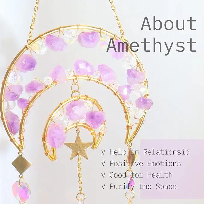 Amethyst Crystals Suncatcher - Hanging Moon Sun Catcher with Glass Prisms for Windows, Healing Amethyst Crystal Decor for Home, Gift for Christmas Birthday Valentine Mothers Day by GreenHaven Gardens