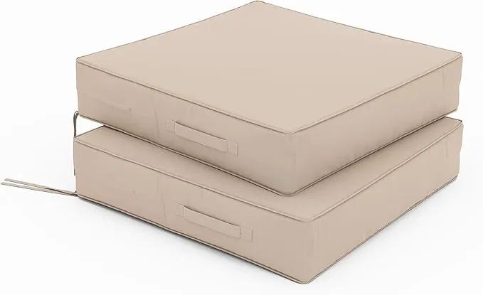 Patio Chair Cushions 24 X 24 X 5 Inch Waterproof Outdoor Seat Cushions for Patio Furniture, Outdoor Sofa Couch Pads with Ties & Handle, Set of 2, Sand by GreenHaven Gardens