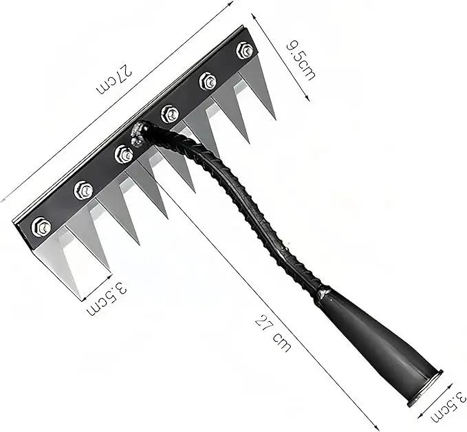 Gardenia Iron Weeding Rake, Iron Rake 2.0 for Gardening and Weeding, Detachable Double-Edged Blade Design Carbon Steel Heavy-Duty Weed Rakes,Hand Weed Puller Tools for Lawn Yard Garden Farm (8 teeths)
