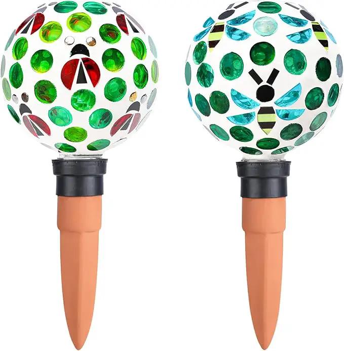 Watering Globe for Plants Mosaic Self Watering Spikes 2 Pack Large Self Watering Planter Insert Automatic Watering Device Outdoor Garden by GreenHaven Gardens
