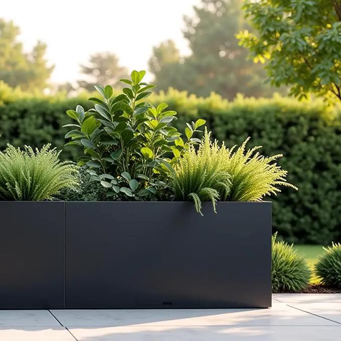 KOL Galvanized Steel Rectangular Planter Box, (16''H.x12''W.x36''L) Large Planters for Indoor Outdoor Plants,Black Powder Coated Metal Planter, Heavy Duty Modern Flower Pot, Commercial & Residential by GreenHaven Gardens