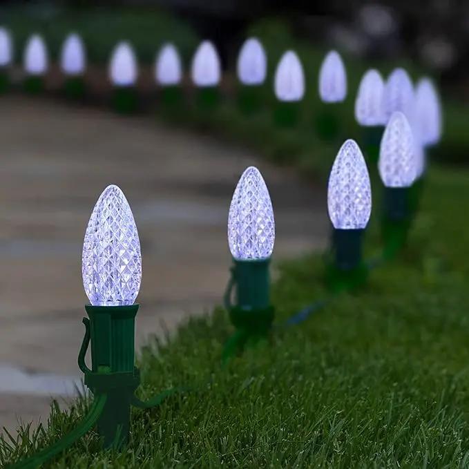 C9 Christmas Pathway Lights with Stakes,Cold White,30 Ft 20 Strawberry LED Bulbs,Connectable Shatterproof Outdoor Lights Marker for Xmas Yard Garden Path Lawn Walkway Sidewalk by GreenHaven Gardens