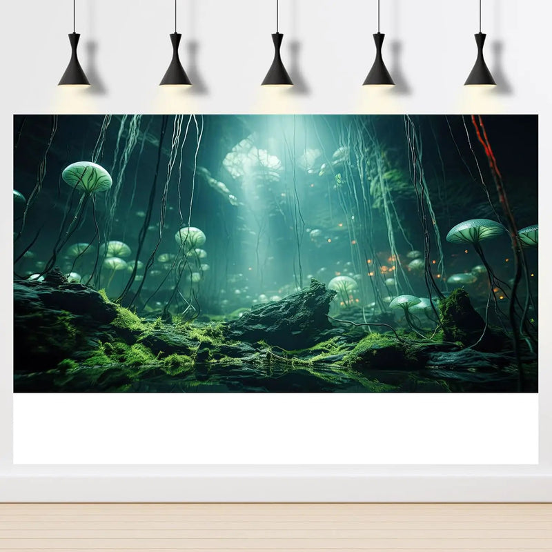 Aquarium Background Foggy Stone Mushroom Green Moss Fish Tank Background Mysterious Green Seaweed Scenery Aquarium Backgrounds White Mushroom Reptile Tank Enclosure Backgrounds Wallpaper 72x18in by GreenHaven Gardens