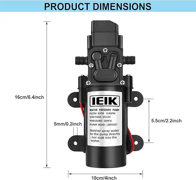 12 Volt Diaphragm Pump 3LPM 0.8 GPM 100PSI Self Priming Sprayer Pump 12V DC Fresh Water Pump Water Pressure Switch for RV Camper Marine Boat Lawn (30W) by GreenHaven Gardens