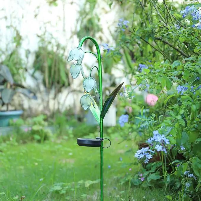 VCUTEKA Solar Garden Decor Stake Outdoor Light Glass Flower Stake for Yard Lawn Decor Backyard Decorations by GreenHaven Gardens
