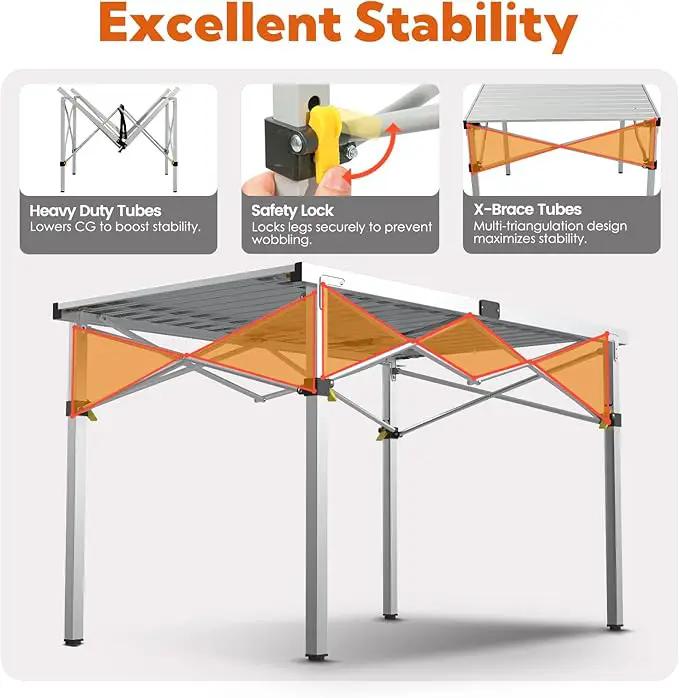 Large 46.4" Camping Table for 2-6 People - 220lbs Capacity Heavy Duty Foldable Outdoor Table with Aluminum Roll-Up Top & Carry Bag, Portable Picnic Desk for BBQ, Tailgating, Backyard (Silver) by GreenHaven Gardens