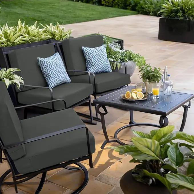 Favoyard Outdoor Deep Seat Cushion Set, 19 x 19 Inch Rainproof & 3-Year Fade Resistant Patio Furniture Cushions, Removable Seat Bottom & Back Cushion covers with Ties for Chair, Sofa, Couch, Dark Grey by GreenHaven Gardens