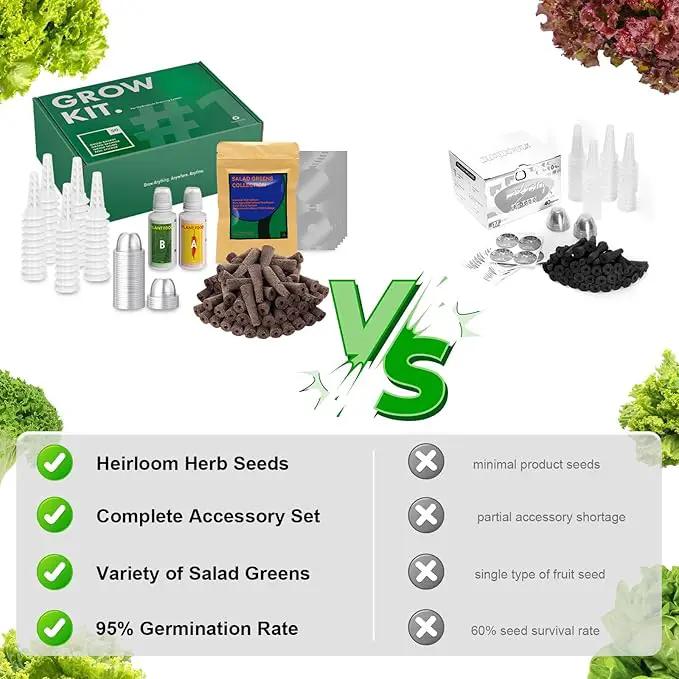 inbloom Salad Green Seed Pod Kit for AeroGarden, Ahopegarden, GARDENCUBE, MUFGA, 12 Pods (350+ Seeds with American Fast/Paris Island/Buttercrunch Lettuce, Swiss Chard, Spinach, Cauliflower, Cabbage) by GreenHaven Gardens