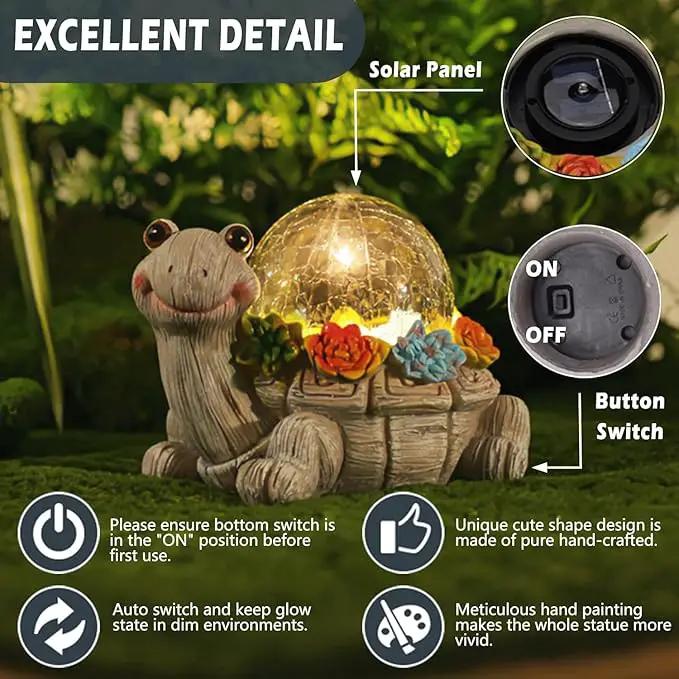 Solar Turtle Statue Garden Decor with Succulent Cracked Glass LED Lights Outdoor Decor Tortoise Figurines for Yard Lawn Balcony Patio Mom Decorations Women Birthday Housewarming Gifts by GreenHaven Gardens