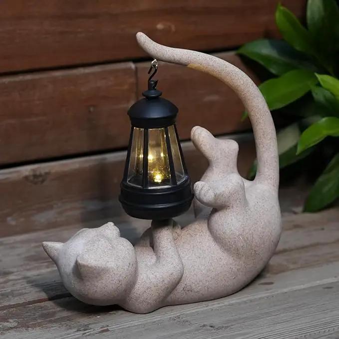 Solar Cat Garden Statue 10 Inch Porch Patio Decor for Outside Yard Decoration Outdoor Unique Housewarming Gardening Birthday Gifts for Cat Lovers Women Grandma by GreenHaven Gardens