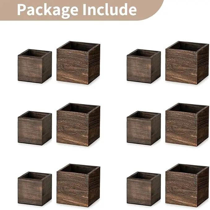 NUPTIO Wooden Box for Centerpiece Wedding: 12 Pcs Rustic Square Planter Box for Christmas Centerpiece Table Fall Decorations - 4×4" & 5×5" Small Wood Vases Flower Pots for Windowsill Home Garden Decor by GreenHaven Gardens