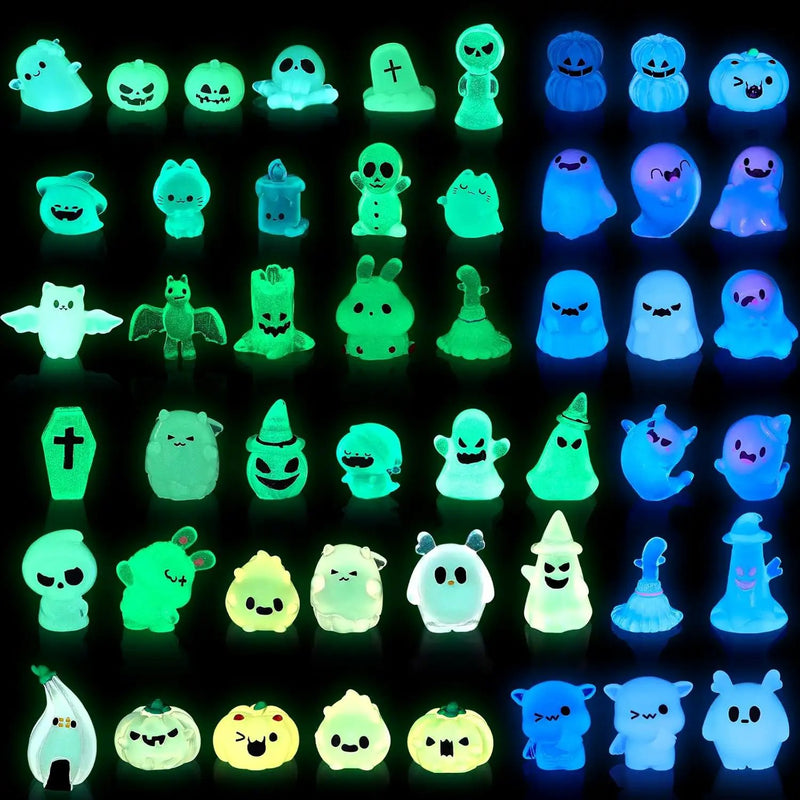 58 Pcs Halloween Luminous Mini Figures Glow in Dark Tiny Resin Figures Set Fairy House Diorama Accessories Halloween Pumpkin Ghost Skull Ornament for Garden Dollhouse Craft DIY(Ghost) by GreenHaven Gardens