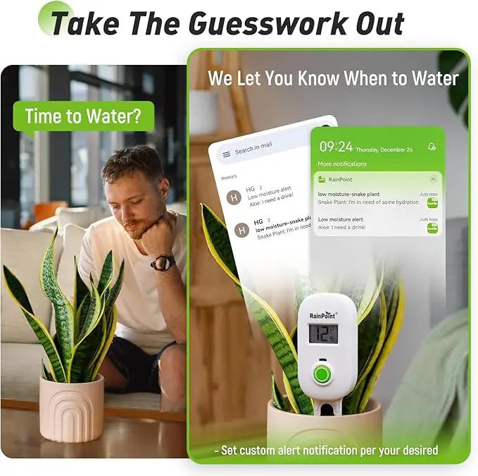 RAINPOINT Smart Digital Wireless Plant Moisture Meter Houseplants Indoor WiFi Hub Kit with Low/High Moisture Alert,Real-time Monitor Hygrometer Sensor Outdoor Gardening Push Notification&Email by GreenHaven Gardens