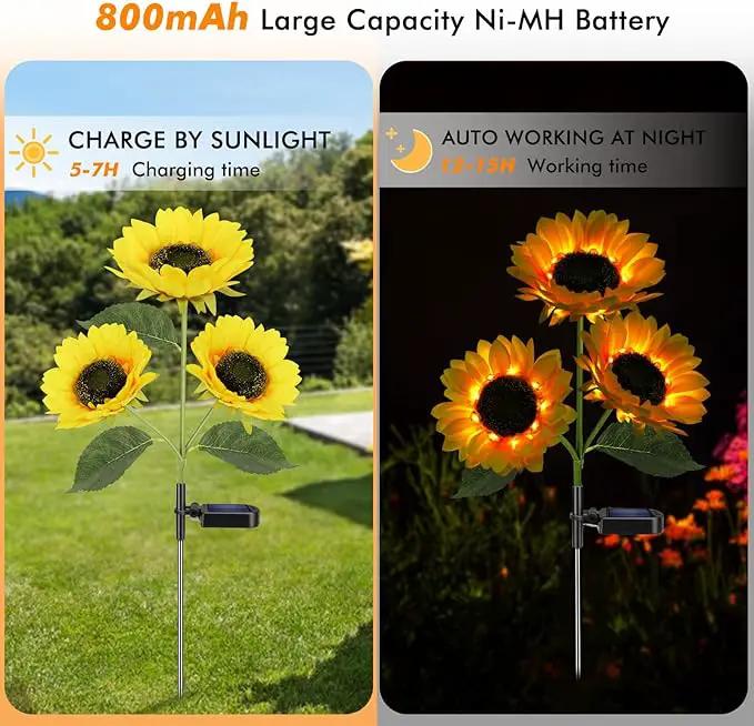 Solar Sunflower Lights, 800mA Solar Garden Light with Real Looking Flowers Outdoor Waterproof Solar Stake Lights for Back Yard, Flower Bed, Pathway, Patio, Porch, Spring Decoration (2 Pack) by GreenHaven Gardens
