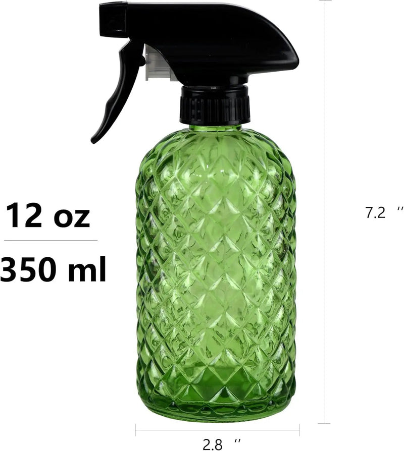 12Oz Glass Plant Spray Bottle, Gem Pattern Glass Sprayer, Watering Can with Black Plastic Top Pump, Handheld Watering Can for Indoor Outdoor Potted Plants and Greenery (Green) by GreenHaven Gardens