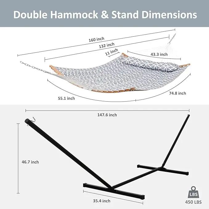 SUNCREAT Hammocks for Outside with Stand, Freestanding Hammock with Frame, 450 lbs Capacity, Grey Pattern by GreenHaven Gardens