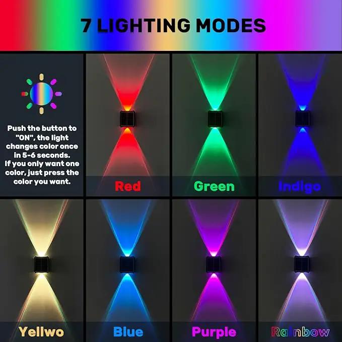 2LEDs Multi-Color Solar Wall Lights, Up and Down Lighting Solar Outdoor Light Waterproof IP65, Solar Fence Light for Yard Garden Garage (4 Pack) by GreenHaven Gardens