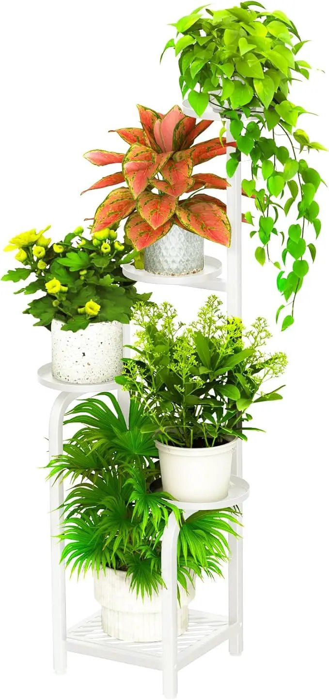 TOSKING 5 Tier Tall Plant Stand Indoor Outdoor, Heavy Duty Corner Shelf for Plants & Decor, Space Saving 3.9FT Metal Flower Pot Stand for Balcony, Garden, Living Room, Patio (White, 47in) by GreenHaven Gardens