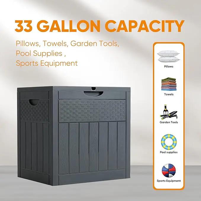 33 Gallon Resin Deck Box, Weatherproof Outdoor Storage Box for Patio, Garden, Pool, and Yard, Lockable Waterproof Bin for Tools, Cushions, and Accessories, Grey by GreenHaven Gardens