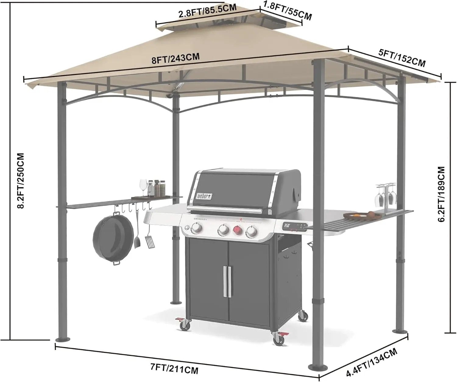 MASTERCANOPY 8 x 5 Grill Gazebo Outdoor BBQ Gazebo Canopy with 2 LED Lights (Khaki) by GreenHaven Gardens