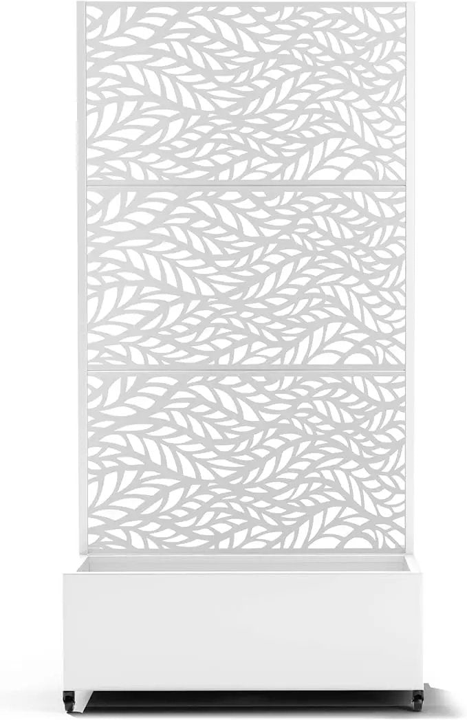 Raised Garden Bed with Trellis and Wheels,73"x35"x16" Metal Raised Garden Bed,White Flowing Leaf Metal Planter with Climbing Trellis for Vines & Vegetables by GreenHaven Gardens