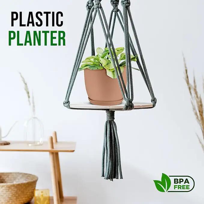 Planter Pots with Drainage Holes - Lightweight, Durable, and Space-Saving Pots for Indoor and Outdoor - Versatile Functionality, Simple Modern Design, Set of 5 Plastic Planter Pots - Pink by GreenHaven Gardens