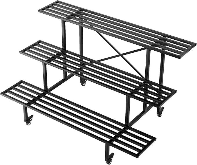 Zhongma 3 Tier Sturdy Metal Plant Stand with Wheels, L45.67 x W26 x H26 inch, Heavy Duty Plant Holder for Home Indoor and Outdoor, 660 LBS Capacity & Heavy Duty Construction by GreenHaven Gardens