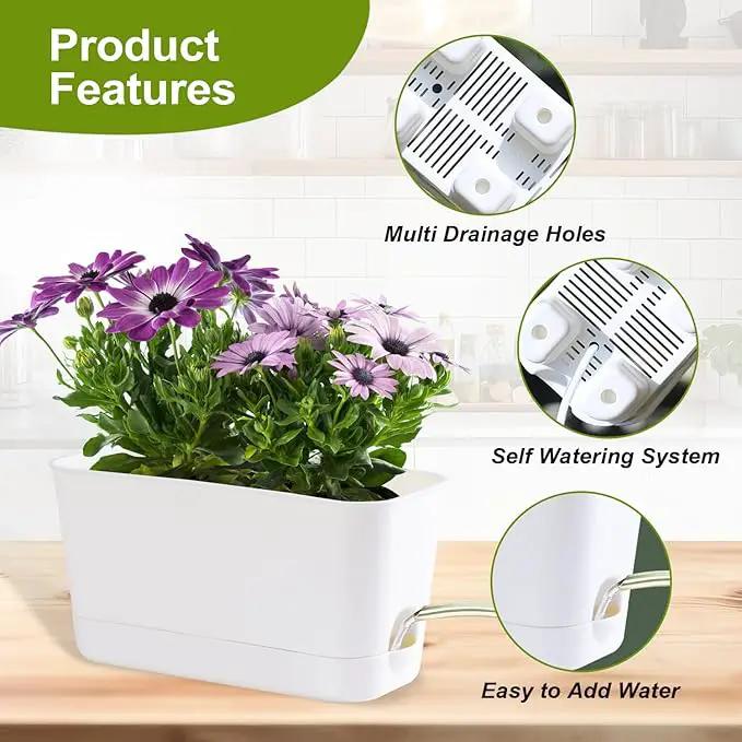 Herb Garden Planter Indoor Kit Self Watering Pots for Indoor/Outdoor Plants 2 Packs Windowsill Plant Pots with Drainage and Tray, Window Pot for Indoor Plants by GreenHaven Gardens