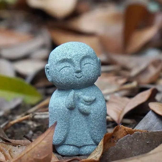 OwMell Japanese Jizo Monk Statue Praying, Buddha Jizo Statue Figurine Memorial Statue Aquarium Decoration for Garden Outdoor Ornament 2.6" - Holding Bird by GreenHaven Gardens