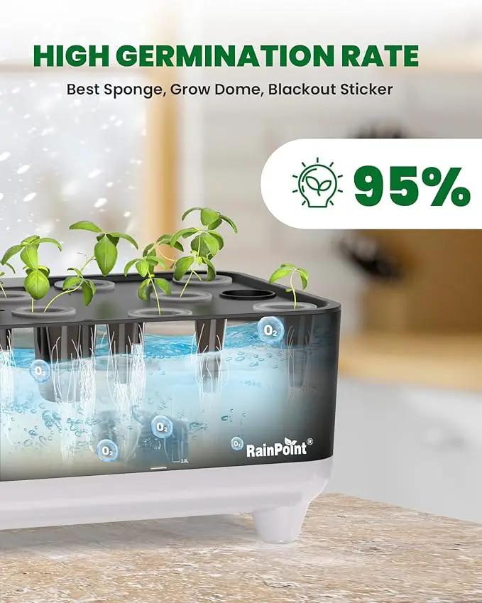 RAINPOINT Hydroponics Growing System Kit, Indoor Herb Garden Planter Kit with 13 Pods, 5L Inside Gardening System with LED Grow Light, Gardening Plant Gift for Women, Men, Children and Enthusiasts by GreenHaven Gardens