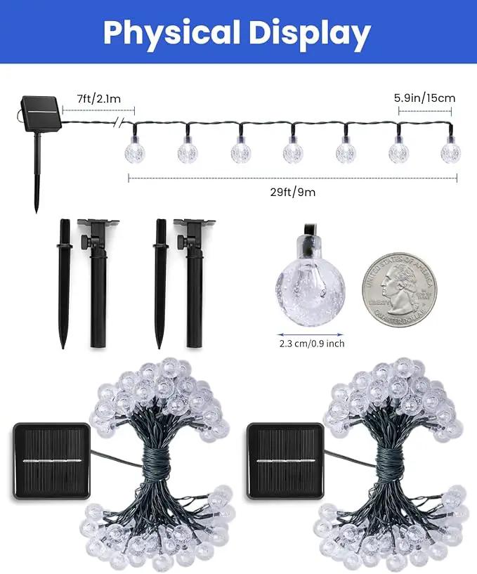 Solar String Lights Outdoor Waterproof, 2 Pack 60 LED 36.5 FT Each, 8 Lighting Modes Solar Powered Patio Lights for Garden Yard Porch Wedding Party Decor (Blue) by GreenHaven Gardens