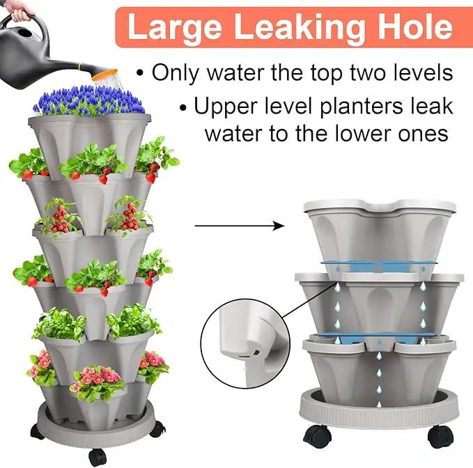 Vertical Planter 6 Tier Stackable Planters Garden Planters Strawberry Herb Flower and Vegetable Planter Indoor Outdoor Gardening Pots with Removable Wheels and Tools 2-Pack by GreenHaven Gardens