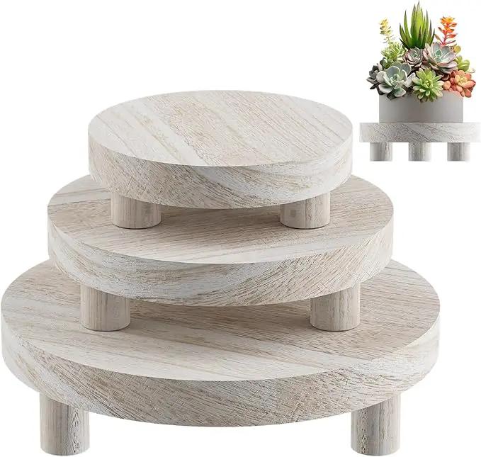 3 Pcs Wood Plant Stand Indoor Outdoor, Round Wood Riser for Decor 6/8/10" Wooden Stool Display Stand Flower Pot Holder Small Planter Tray Modern Potter Decorative for Desktop Counter Room by GreenHaven Gardens