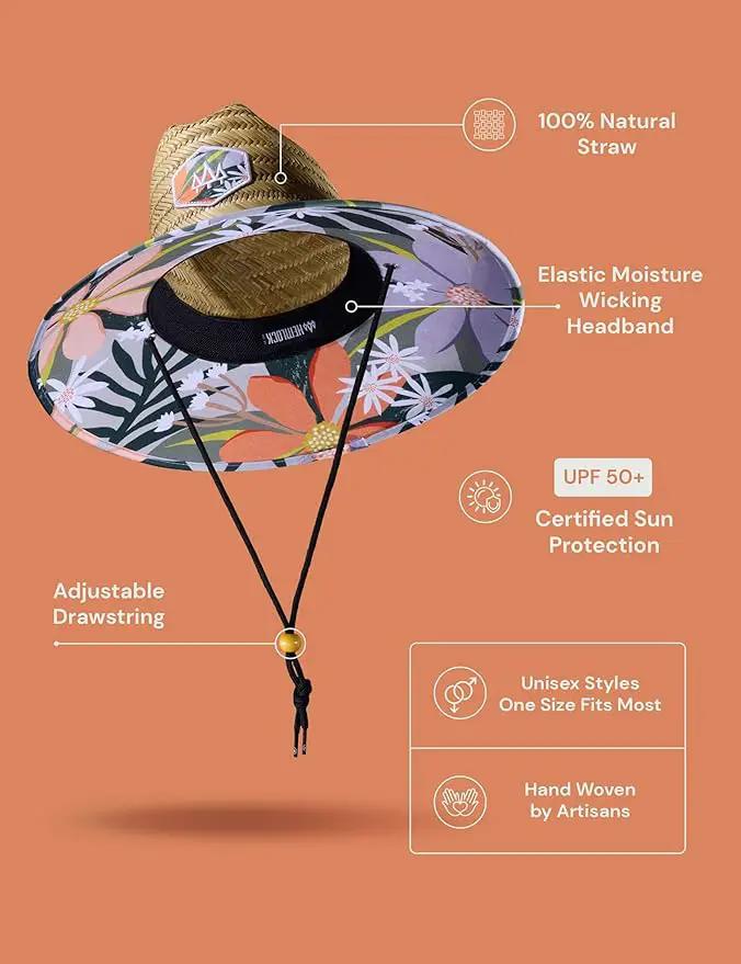 Straw Hat for Men & Women | Lifeguard Hat, Beach Hat & Sun Hat | UPF 50+ Wide Brim for Sun Protection | One Size | Hemlock by GreenHaven Gardens