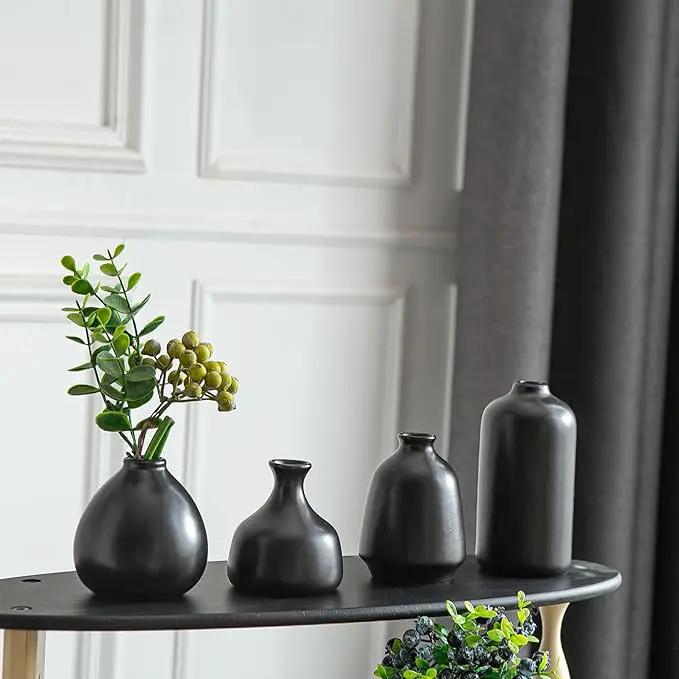 JOJUNO Black Bud Vases, Small Ceramic Vase Set of 11, Mini Pottery Vases for Flowers, Decorative Pieces for Home Modern Decor, Boho Decor, Chic Accents for Living Room Dining Table Shelves by GreenHaven Gardens